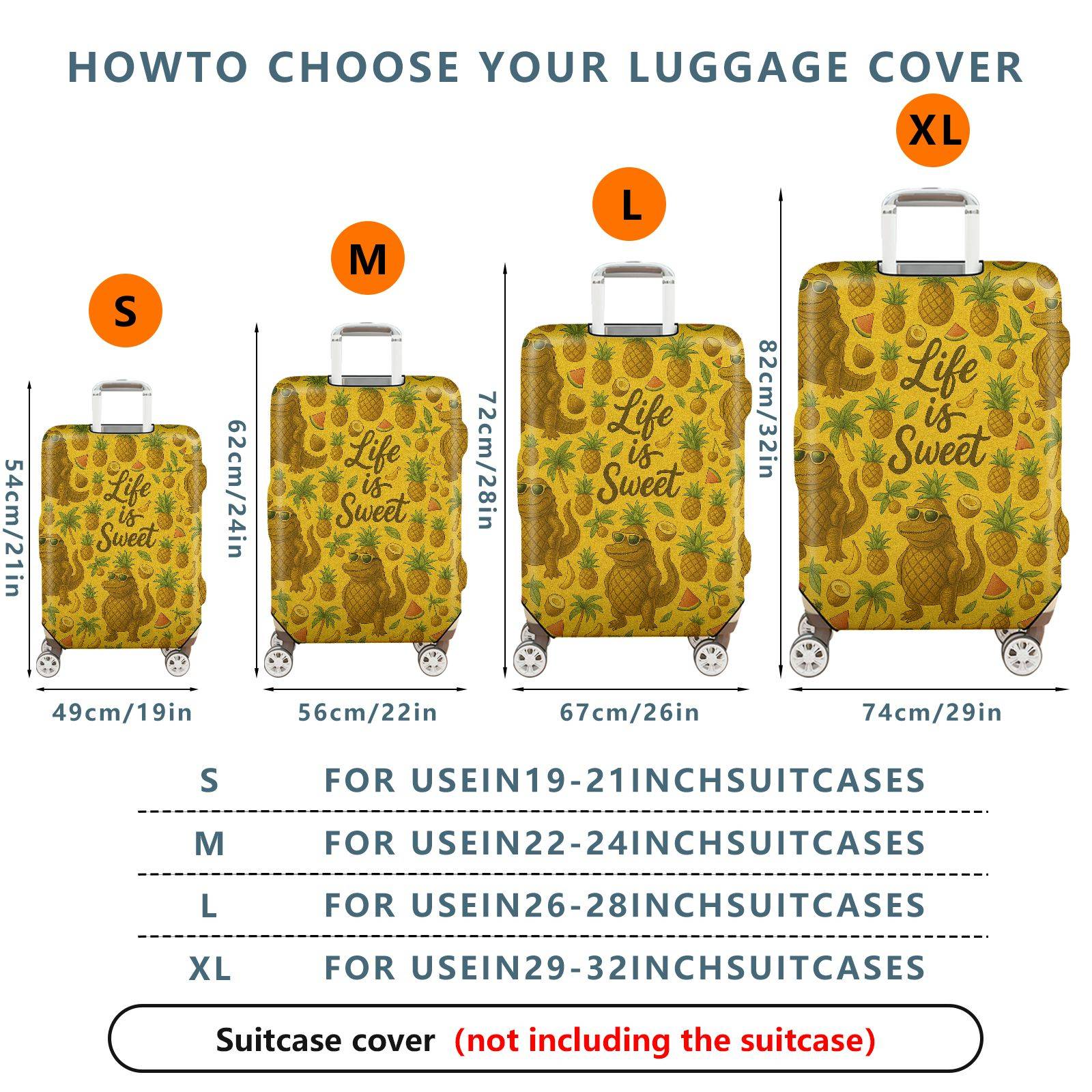 1-Piece Alligator Pineapple Tropical Fun Quote Sunglasses  Suitcase Luggage Cover, Stretch Protective Sleeve