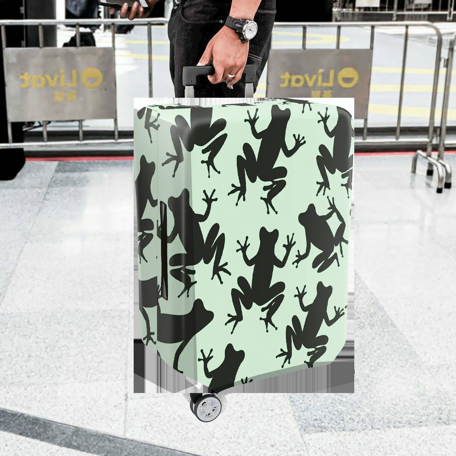 1-Piece Frog Pattern Green Animal Cute Stylish Vibrant  Suitcase Luggage Cover, Stretch Protective Sleeve