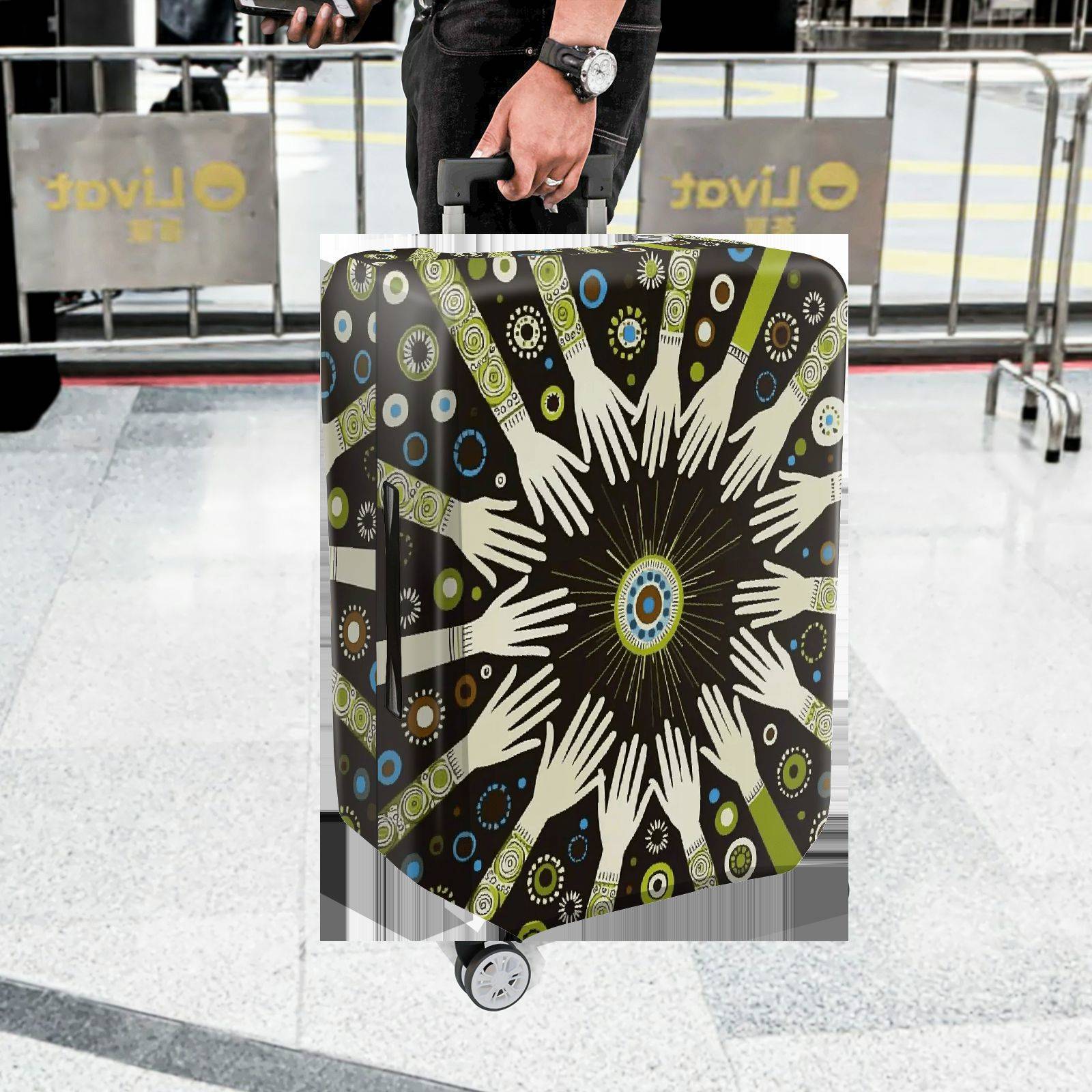1-Piece Abstract Hand Geometric Circle Bohemian  Suitcase Luggage Cover, Stretch Protective Sleeve
