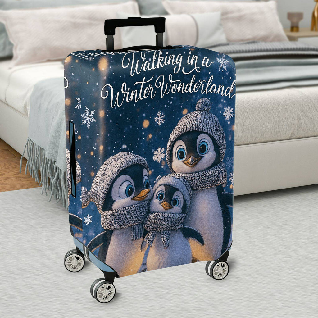 1-Piece Winter Wonderland Penguin Snowflake Blue Cute  Suitcase Luggage Cover, Stretch Protective Sleeve