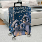 1-Piece Winter Wonderland Penguin Snowflake Blue Cute  Suitcase Luggage Cover, Stretch Protective Sleeve