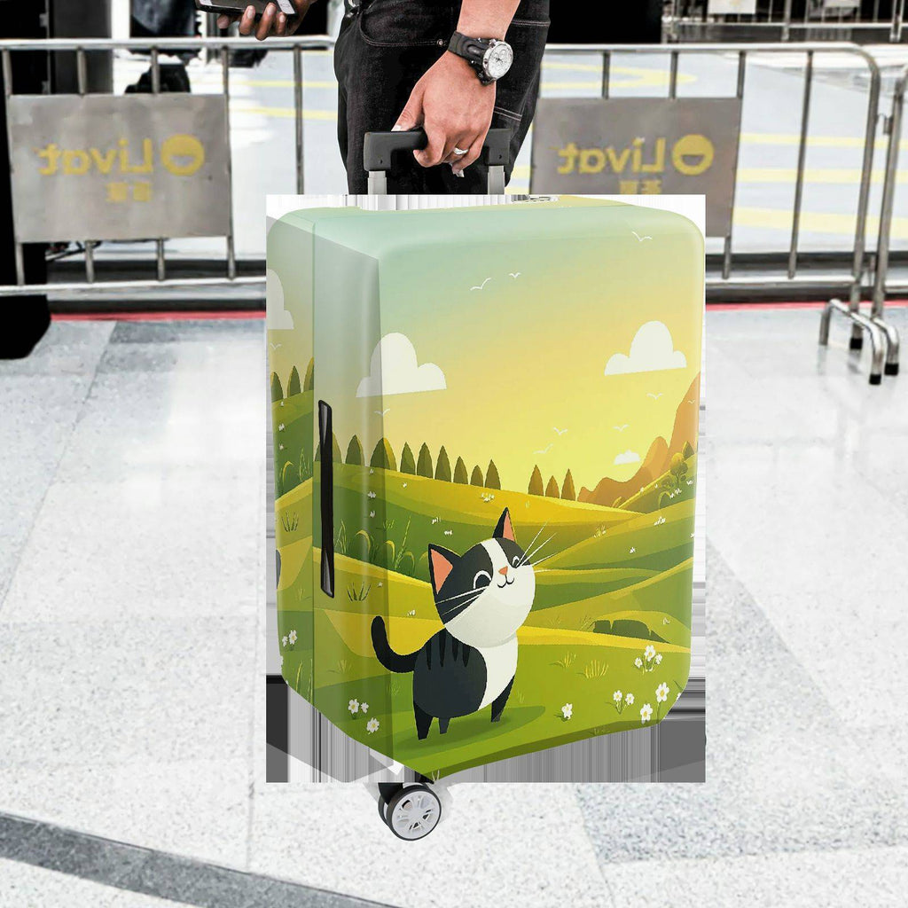 1-Piece Cute Cat Green Landscape  Animal  Suitcase Luggage Cover, Stretch Protective Sleeve