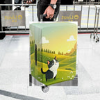 1-Piece Cute Cat Green Landscape  Animal  Suitcase Luggage Cover, Stretch Protective Sleeve