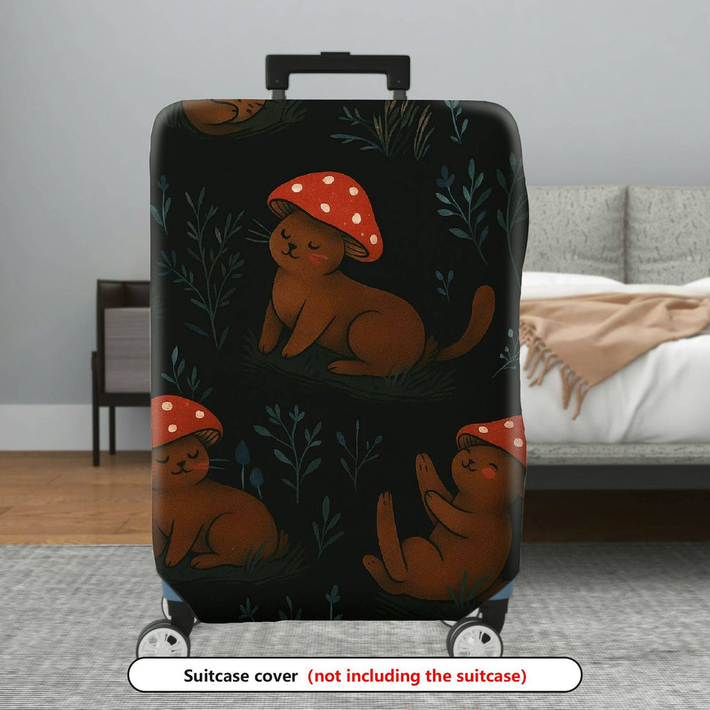 1-Piece Adorable Forest Mushroom Rabbit Woodland Black  Suitcase Luggage Cover, Stretch Protective Sleeve