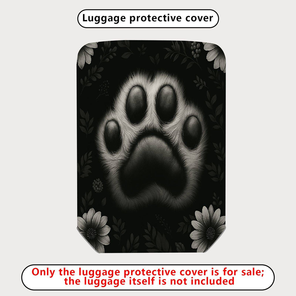 1-Piece Animal Paw Print Floral Black White  Suitcase Luggage Cover, Stretch Protective Sleeve