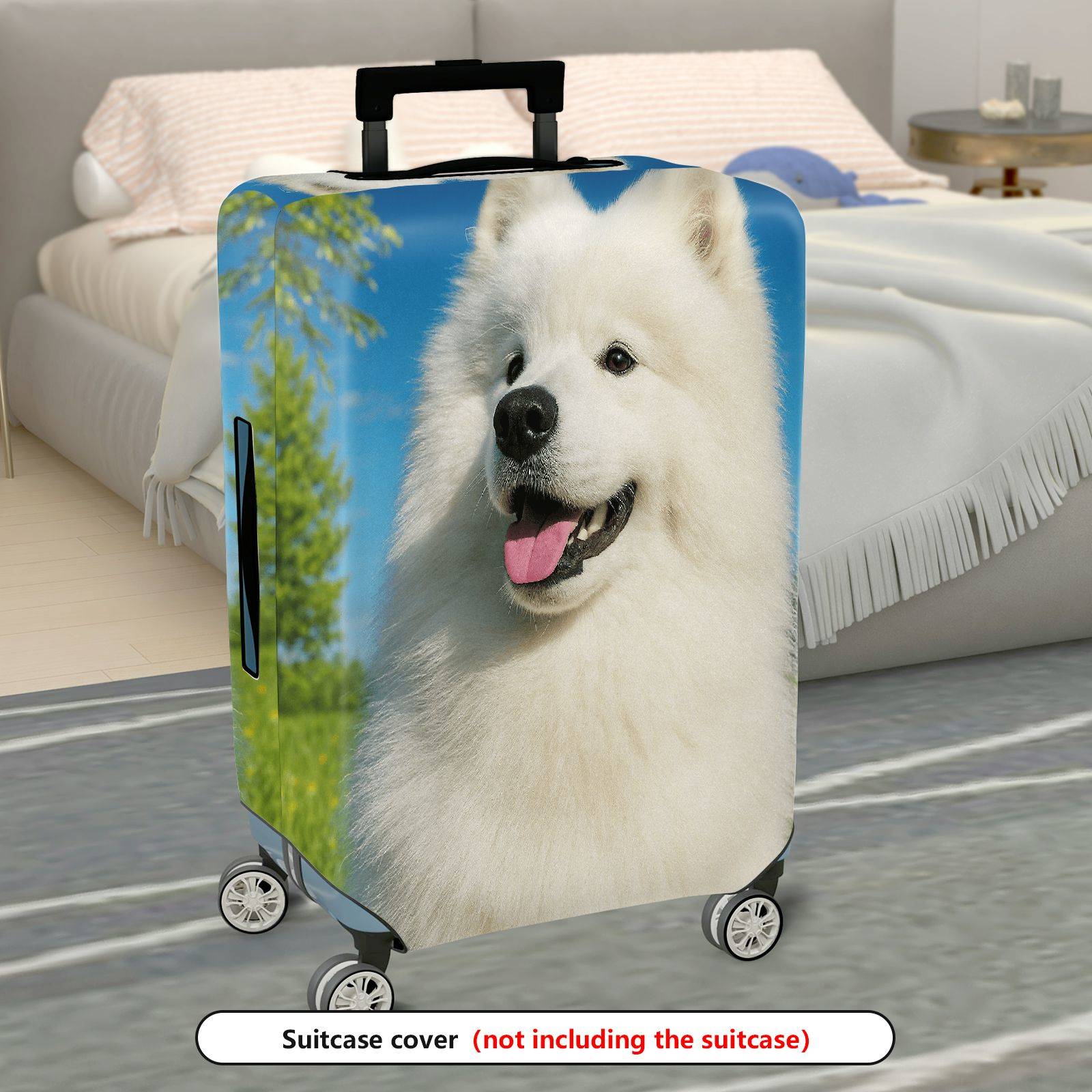1-Piece Dog Animal Fluffy Cute Nature Smiling  Suitcase Luggage Cover, Stretch Protective Sleeve