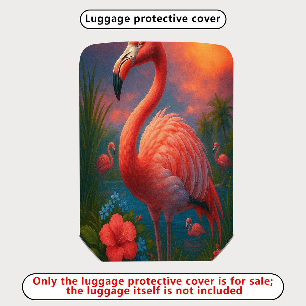 1-Piece Tropical Flamingo Sunset Landscape Hibiscus  Suitcase Luggage Cover, Stretch Protective Sleeve