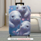 1-Piece Cute  Manatee Heart Floral Romantic  Suitcase Luggage Cover, Stretch Protective Sleeve