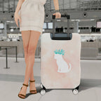 1-Piece Cat Plant Watercolor Pink Cute Stylish Modern  Suitcase Luggage Cover, Stretch Protective Sleeve