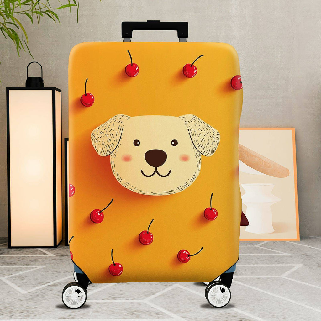 1-Piece Dog Cherry Orange Cute  Fun  Suitcase Luggage Cover, Stretch Protective Sleeve