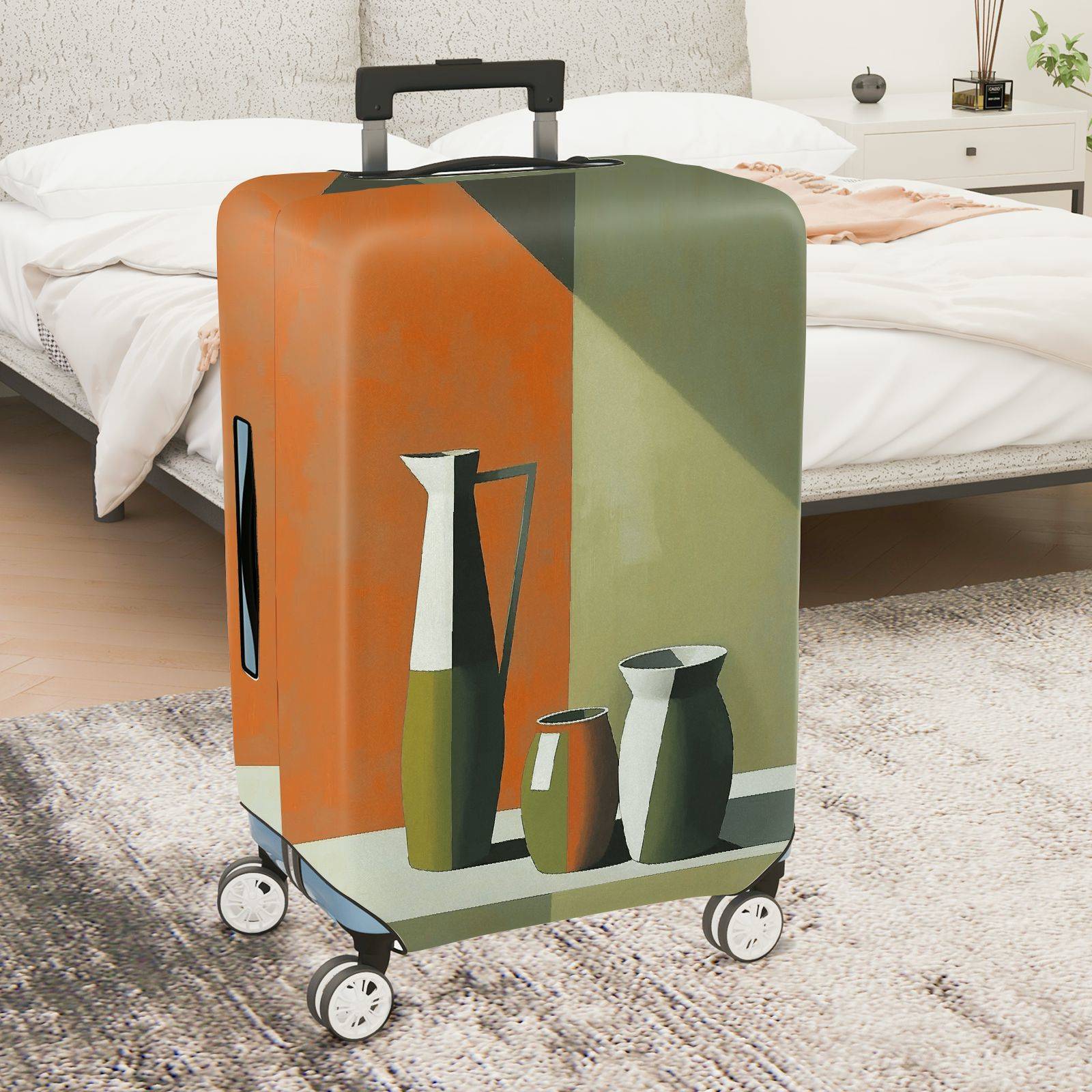 1-Piece Modern Abstract Geometric Art Vase Orange Green  Suitcase Luggage Cover, Stretch Protective Sleeve