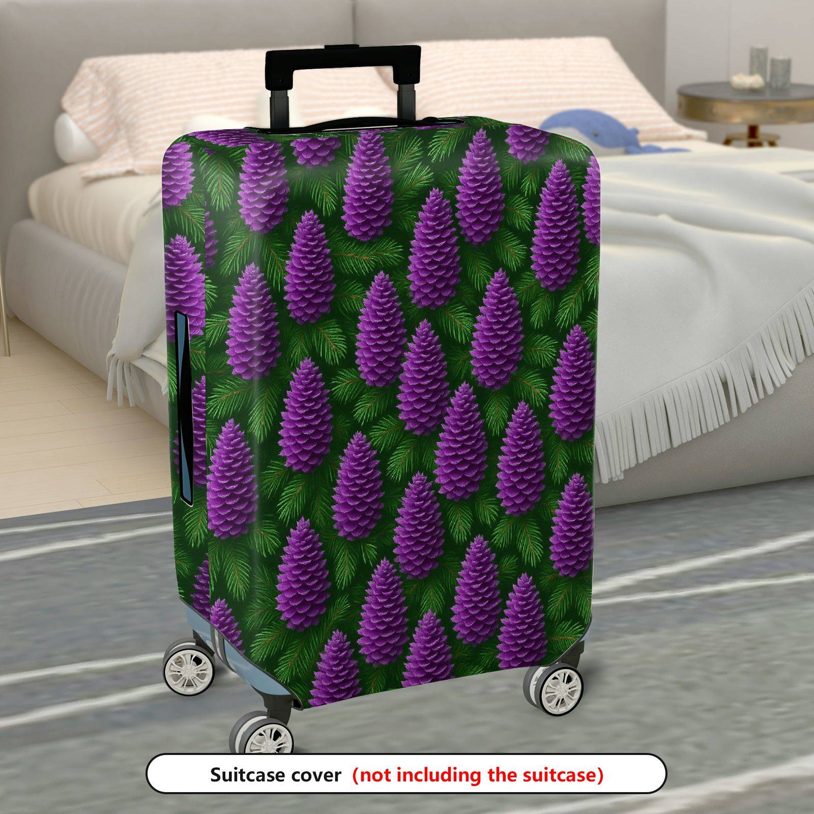 1-Piece Purple Pine Cone Evergreen Holiday Festive Seasonal  Suitcase Luggage Cover, Stretch Protective Sleeve