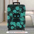 1-Piece Black Cat Green Rose Floral Art  Design  Suitcase Luggage Cover, Stretch Protective Sleeve