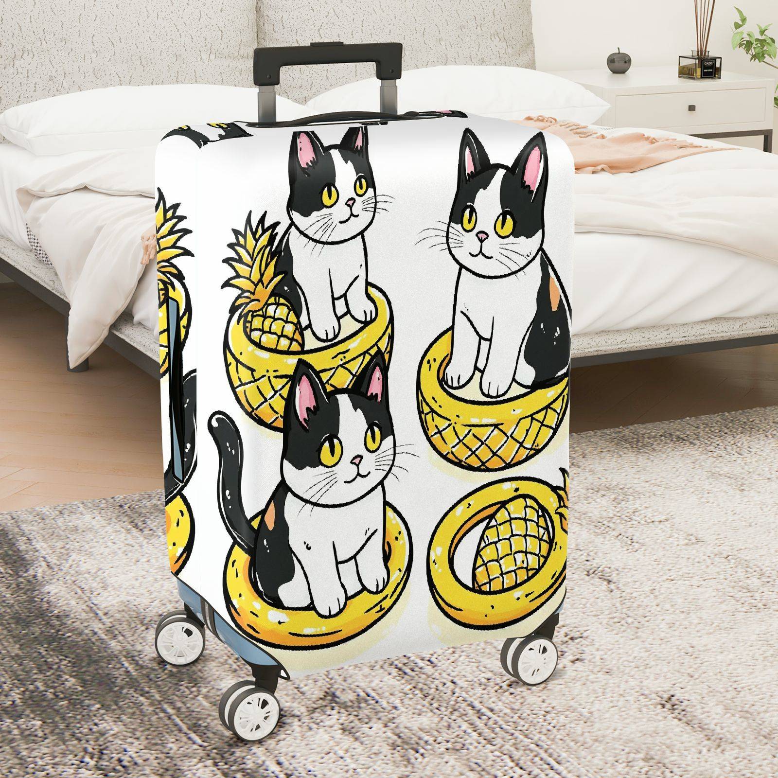1-Piece Cat Pineapple Cute Fun Whimsical  Suitcase Luggage Cover, Stretch Protective Sleeve