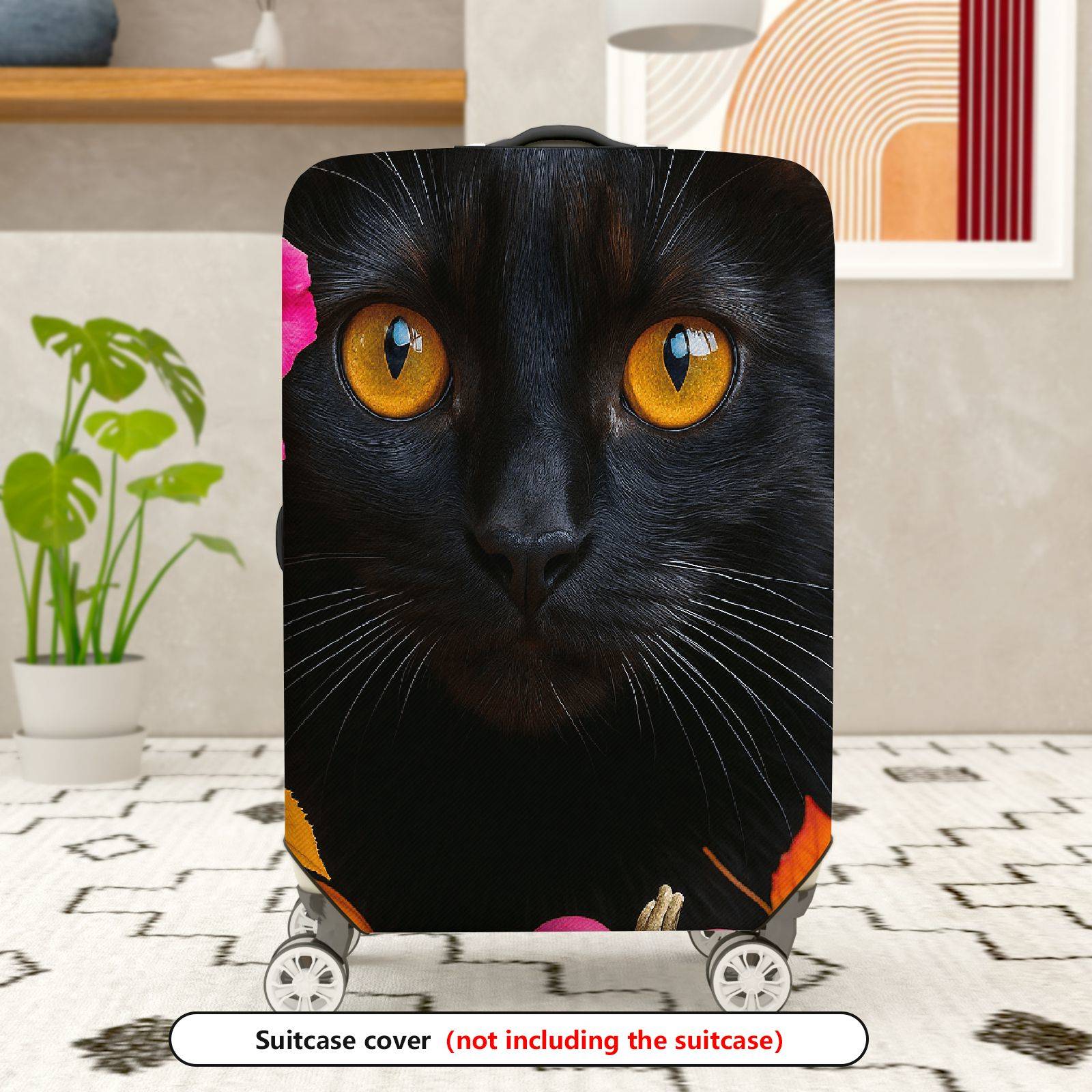 1-Piece Cat Flower Autumn Colorful Artistic Cute  Suitcase Luggage Cover, Stretch Protective Sleeve