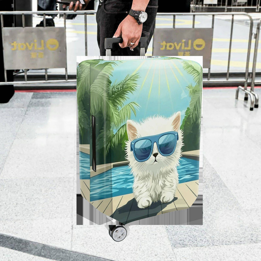 1-Piece Cat Sunglasses Pool Sun Holiday Vacation  Suitcase Luggage Cover, Stretch Protective Sleeve