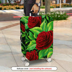 1-Piece Red Rose Green Leaf Floral  Suitcase Luggage Cover, Stretch Protective Sleeve