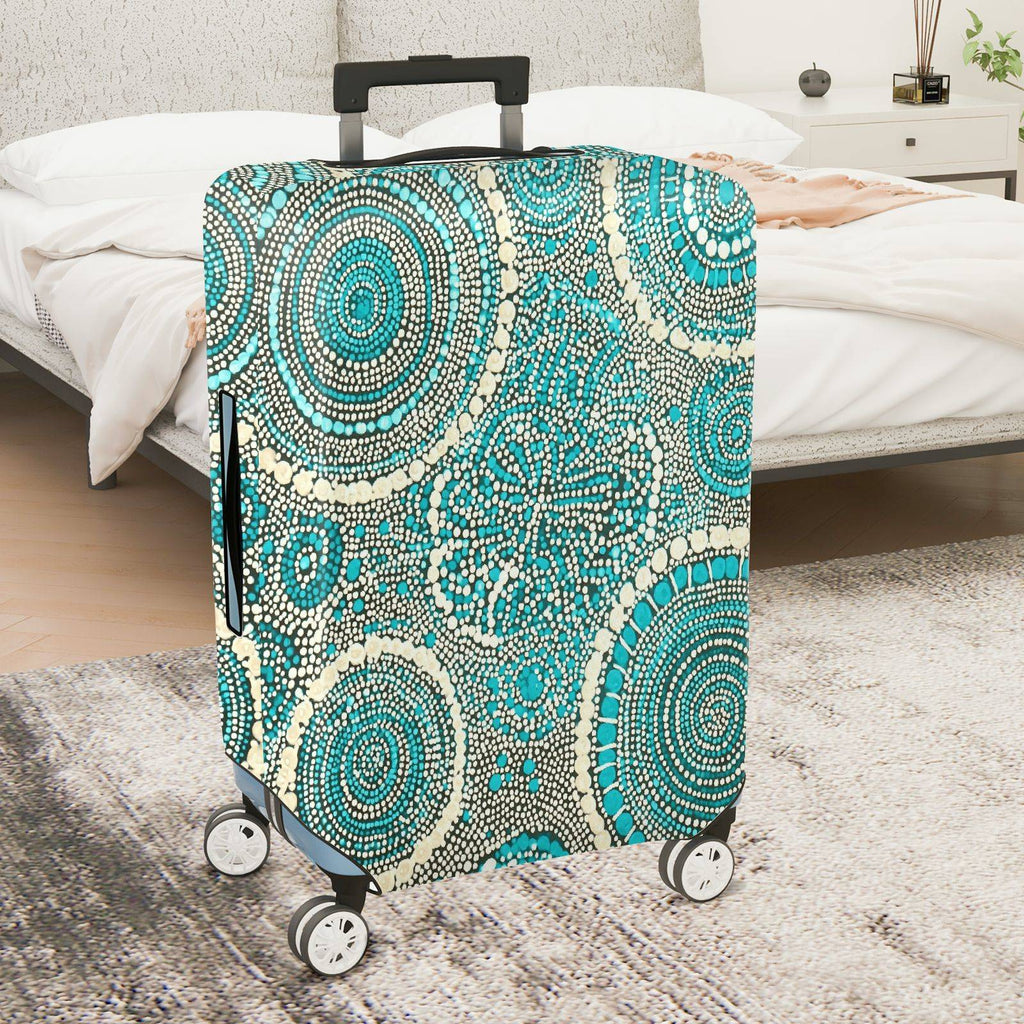 1-Piece Blue Geometric Abstract Pattern Mandala Bohemian  Suitcase Luggage Cover, Stretch Protective Sleeve