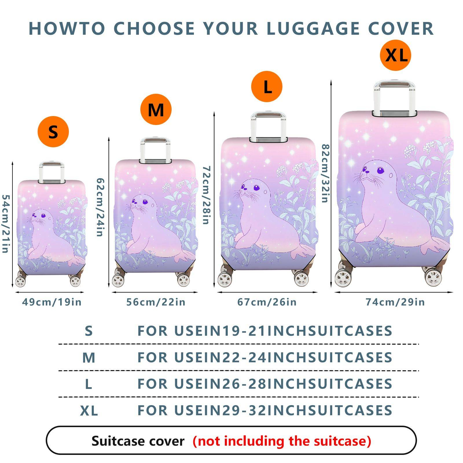 1-Piece Cute Seal Starry Floral Pastel Gradient Magical  Suitcase Luggage Cover, Stretch Protective Sleeve