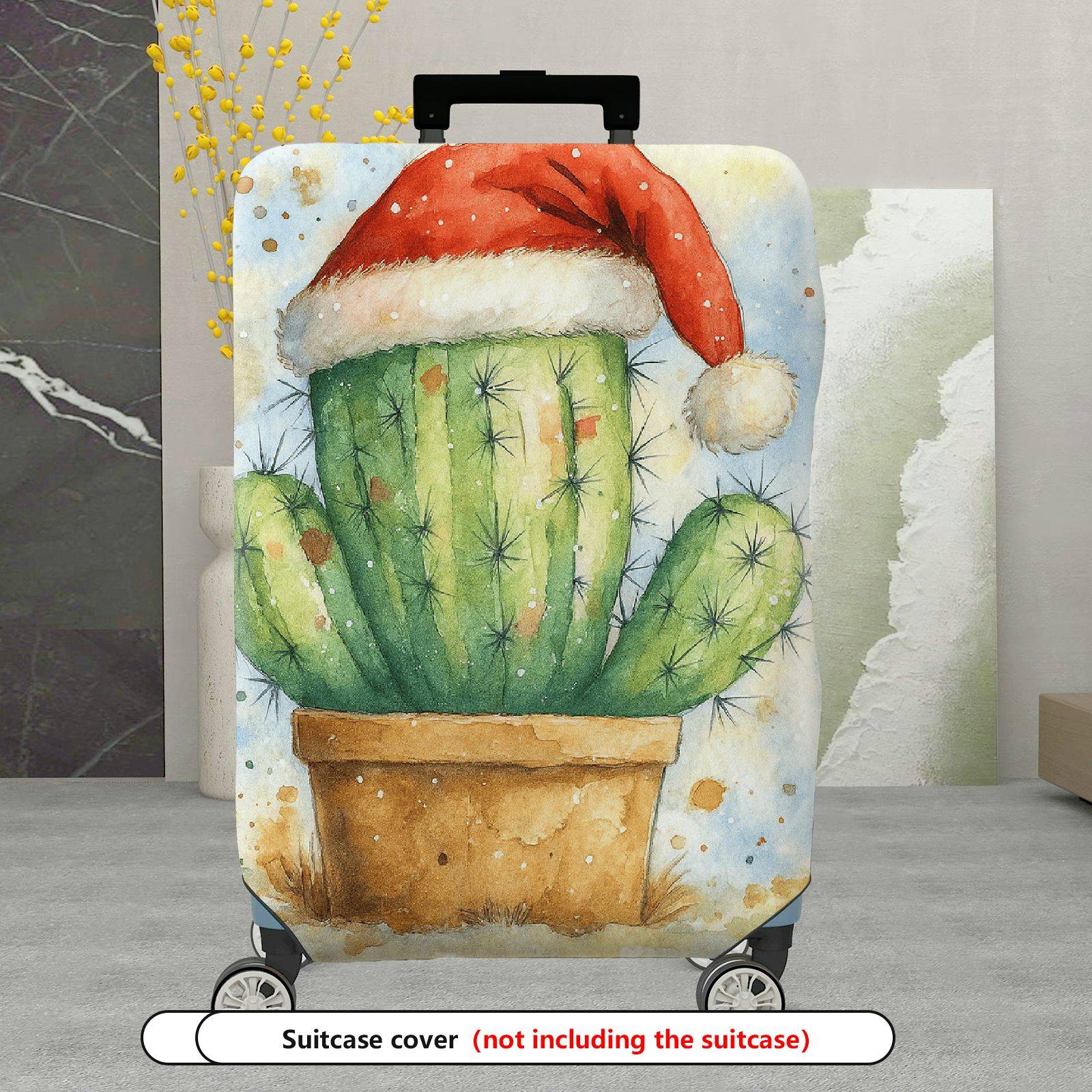 1-Piece Christmas  Green Cactus Festive Decorative Holiday  Suitcase Luggage Cover, Stretch Protective Sleeve