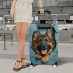 1-Piece Cute German Shepherd Puppy Animal Realistic 3D Print Blue  Suitcase Luggage Cover, Stretch Protective Sleeve