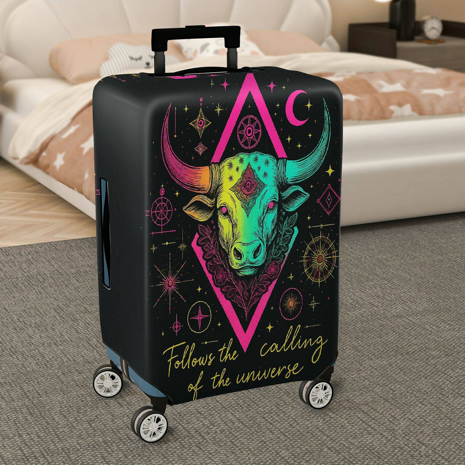 1-Piece Zodiac Bull Astrology Cosmic Universe Star  Suitcase Luggage Cover, Stretch Protective Sleeve