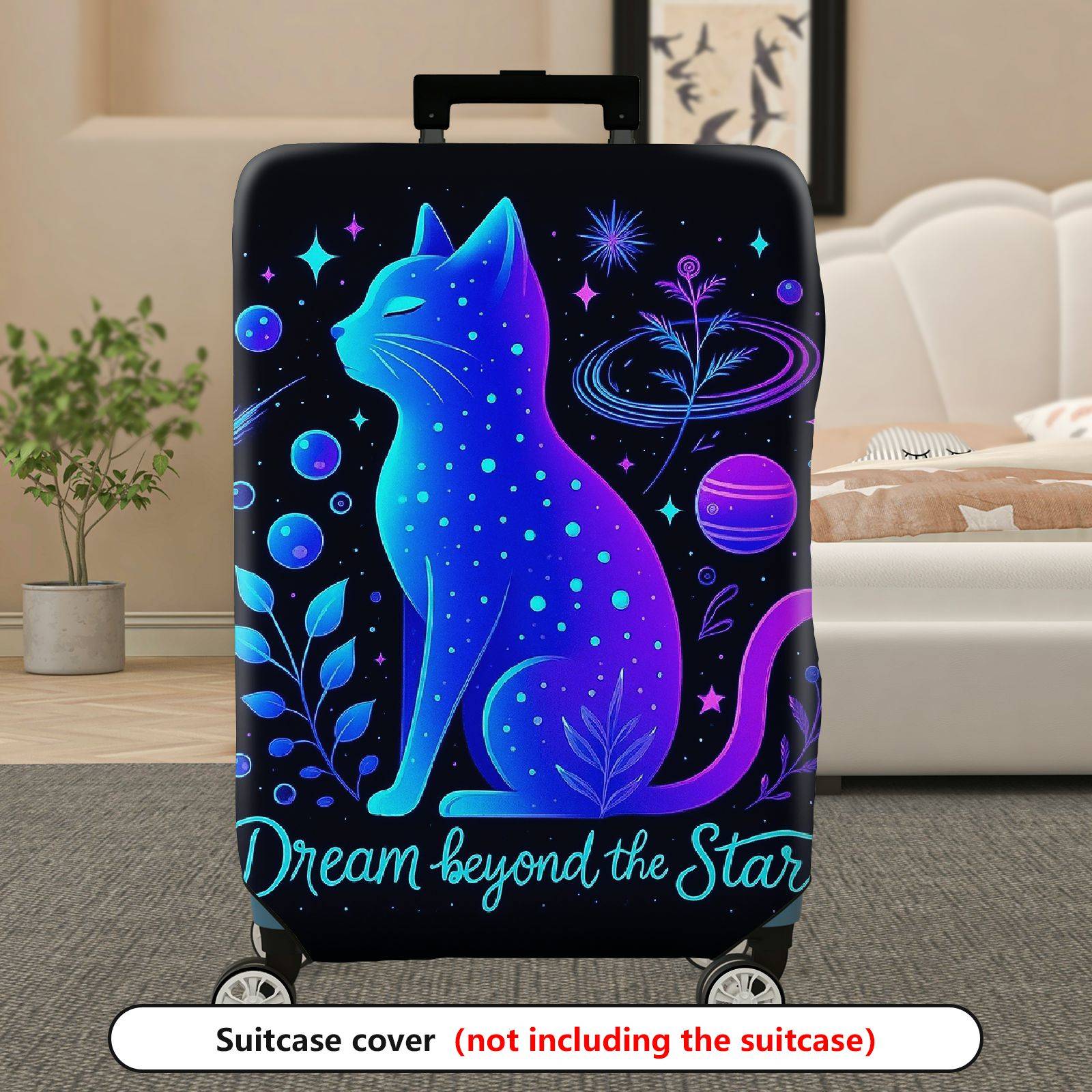 1-Piece Galaxy Cat Starry Night Cosmic Space Dream  Suitcase Luggage Cover, Stretch Protective Sleeve