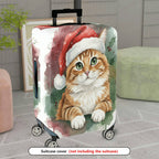 1-Piece Christmas Cat Santa Hat Watercolor Holiday  Suitcase Luggage Cover, Stretch Protective Sleeve