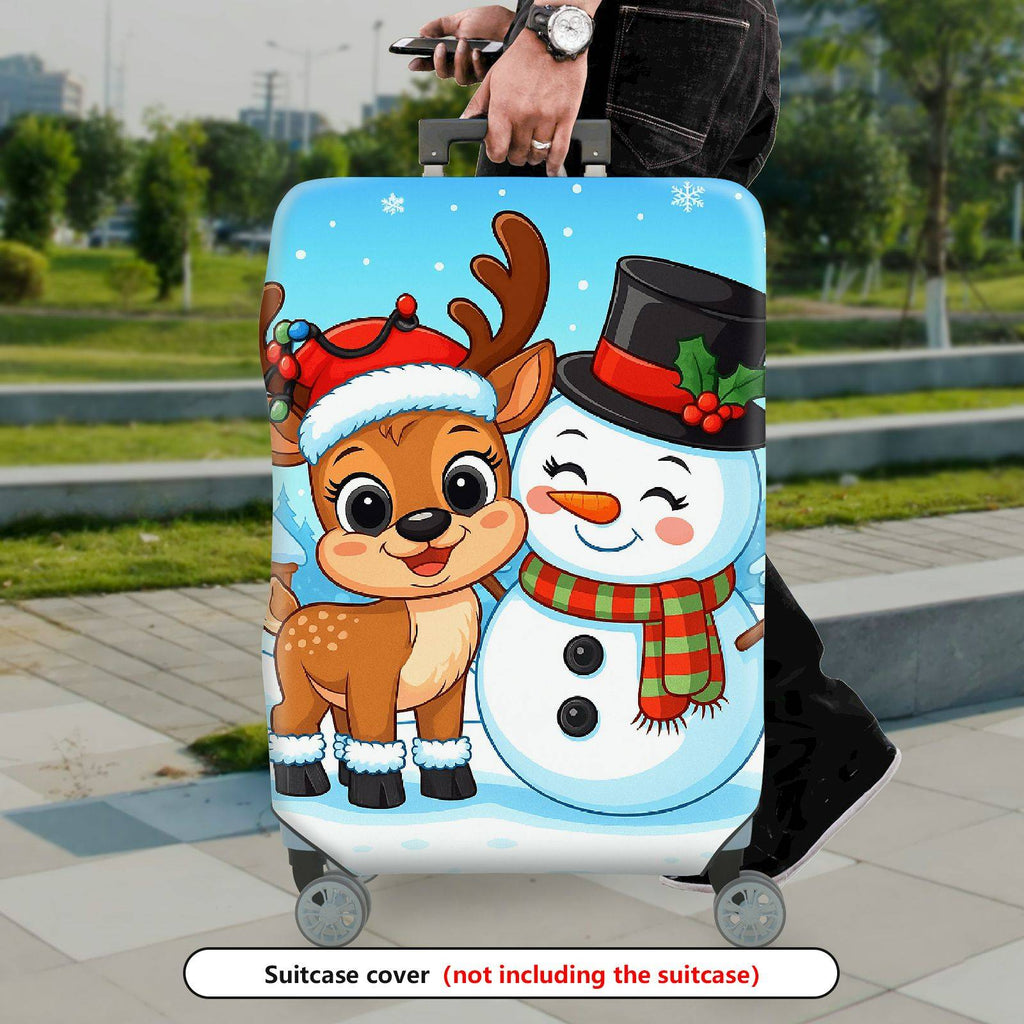 1-Piece Christmas Reindeer Snowman Cabin Winter Holiday  Suitcase Luggage Cover, Stretch Protective Sleeve