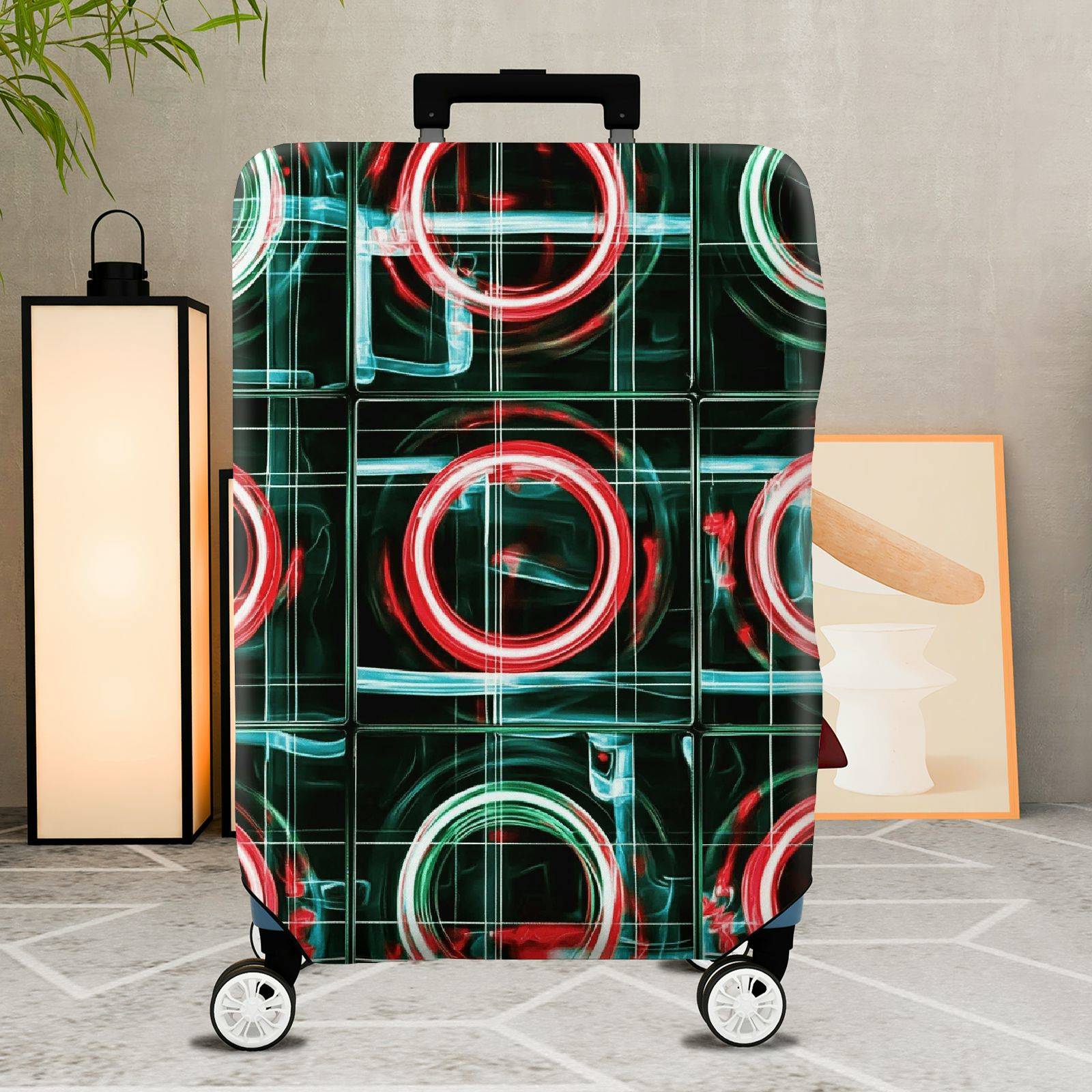 1-Piece Futuristic Geometric  Abstract Retro Modern  Suitcase Luggage Cover, Stretch Protective Sleeve