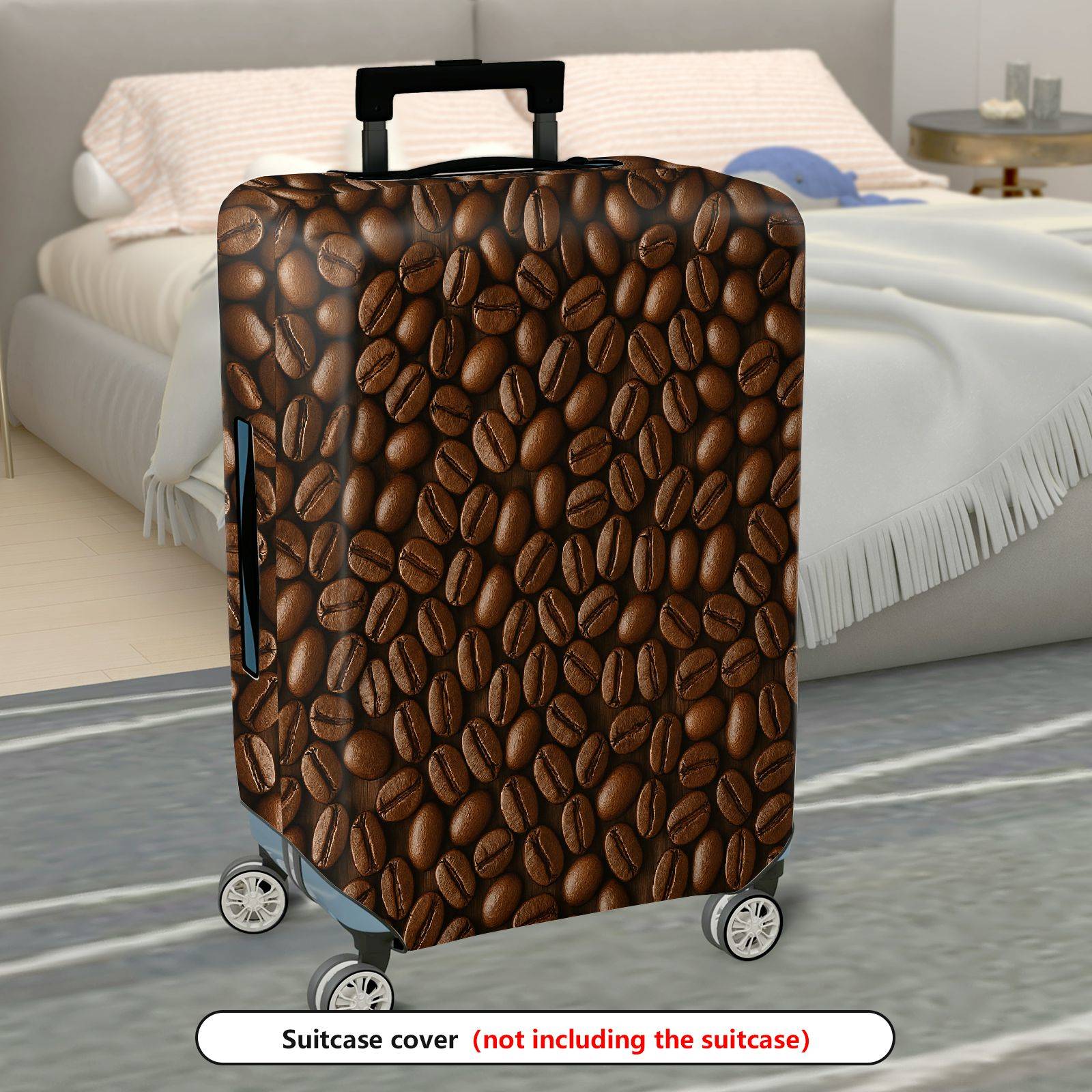 1-Piece Coffee Bean Espresso Pattern Travel Holiday Vacation  Suitcase Luggage Cover, Stretch Protective Sleeve