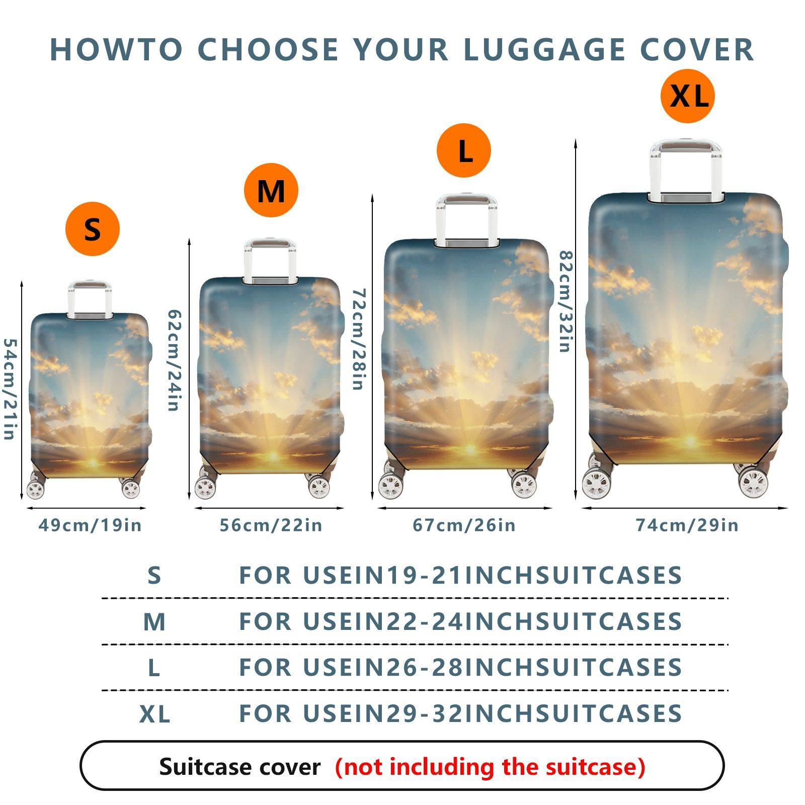 1-Piece Sunrise Sky Cloud Landscape Sunshine Travel  Suitcase Luggage Cover, Stretch Protective Sleeve