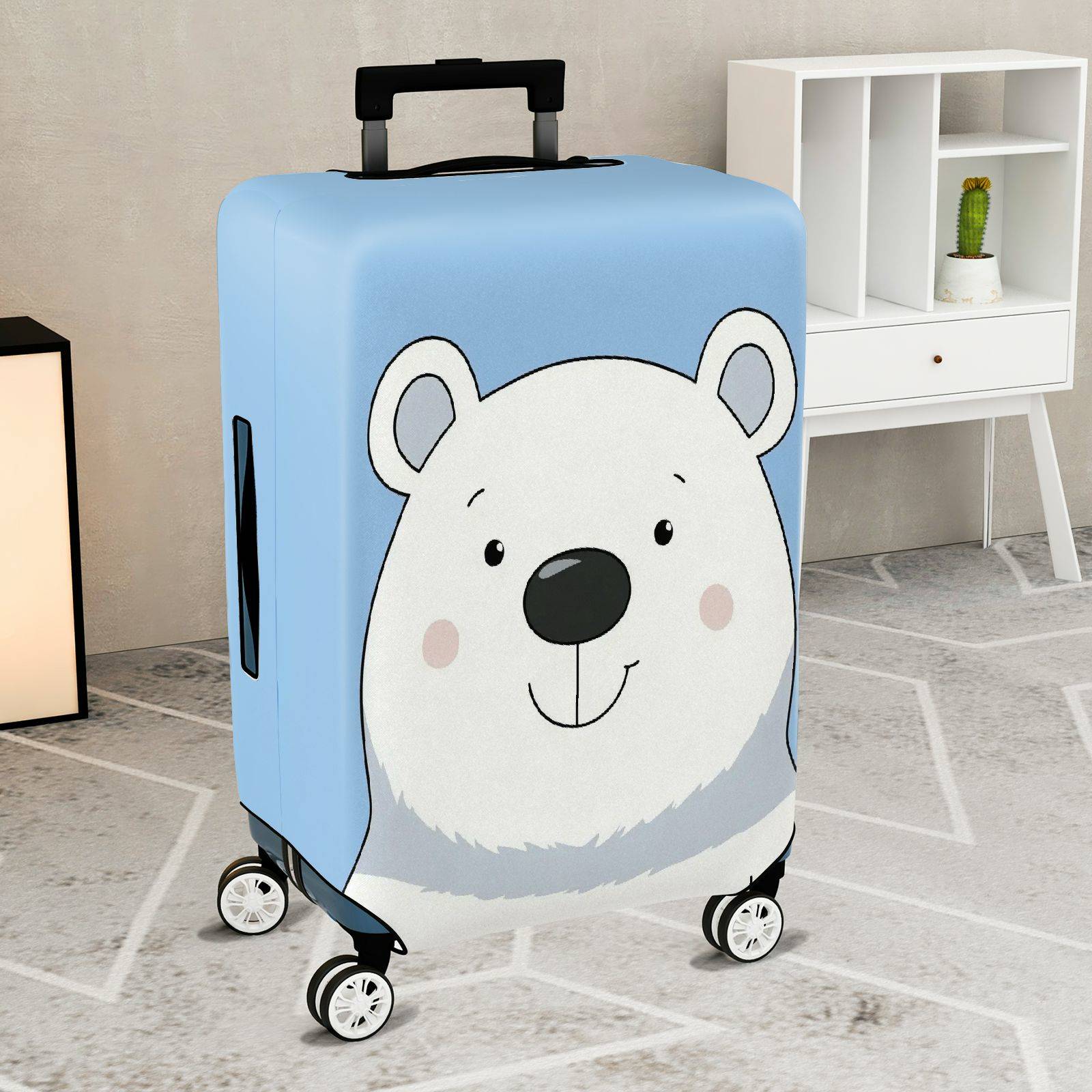 1-Piece Polar Bear Blue Cute Fun Travel Luggage  Suitcase Luggage Cover, Stretch Protective Sleeve