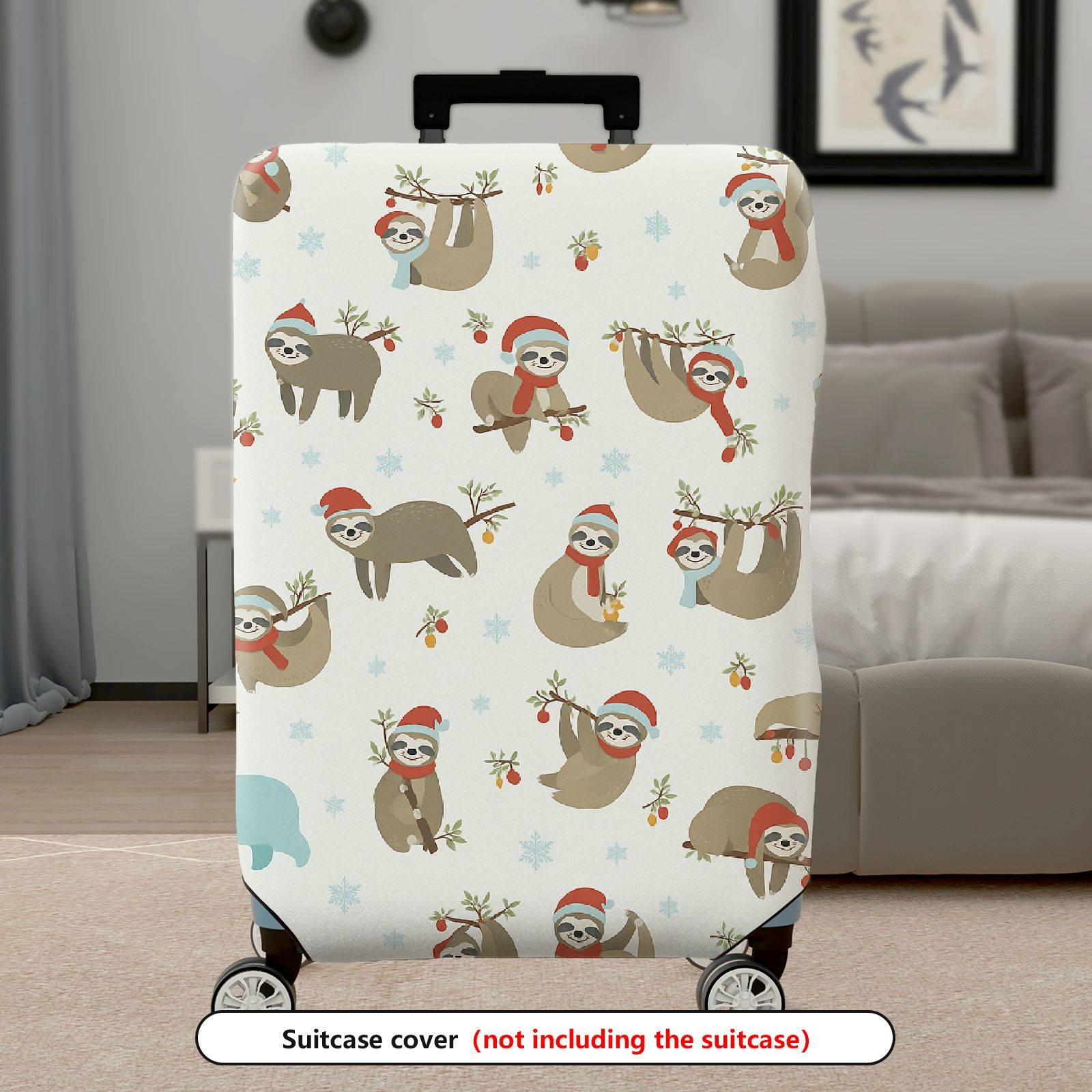 1-Piece Christmas Sloth Animal  Cute Holiday  Suitcase Luggage Cover, Stretch Protective Sleeve