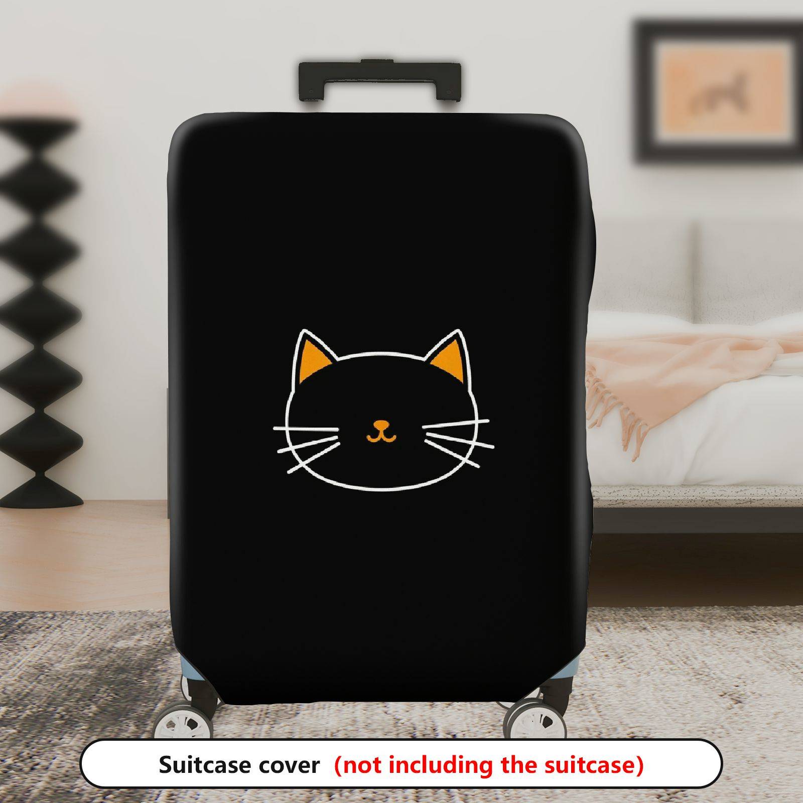 1-Piece Black Cat Cute  Whiskers Ears Face  Suitcase Luggage Cover, Stretch Protective Sleeve