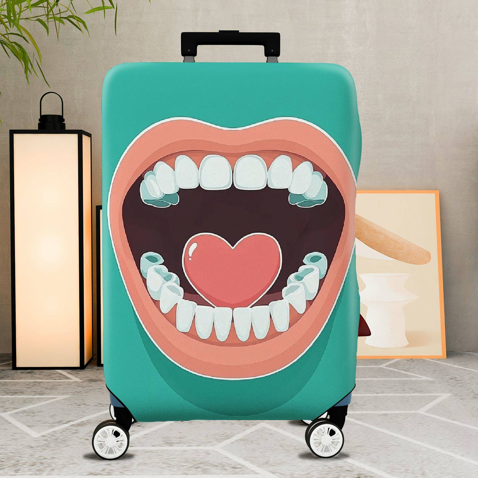 1-Piece Art Pop Mouth Teeth Heart  Suitcase Luggage Cover, Stretch Protective Sleeve