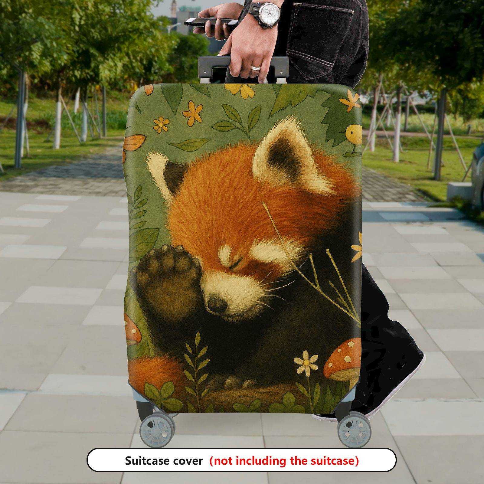 1-Piece Red Panda Forest Nature Floral Animal Cute  Suitcase Luggage Cover, Stretch Protective Sleeve