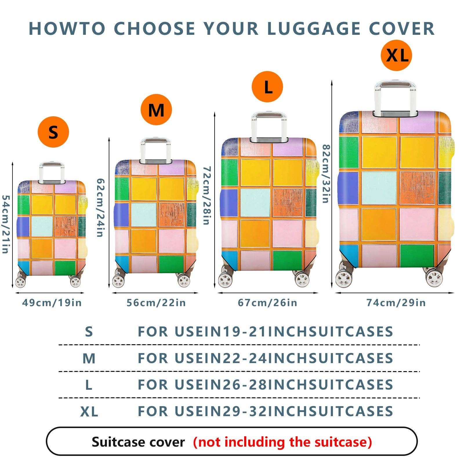 1-Piece Colorful Abstract Geometric Vibrant Pattern Square  Suitcase Luggage Cover, Stretch Protective Sleeve