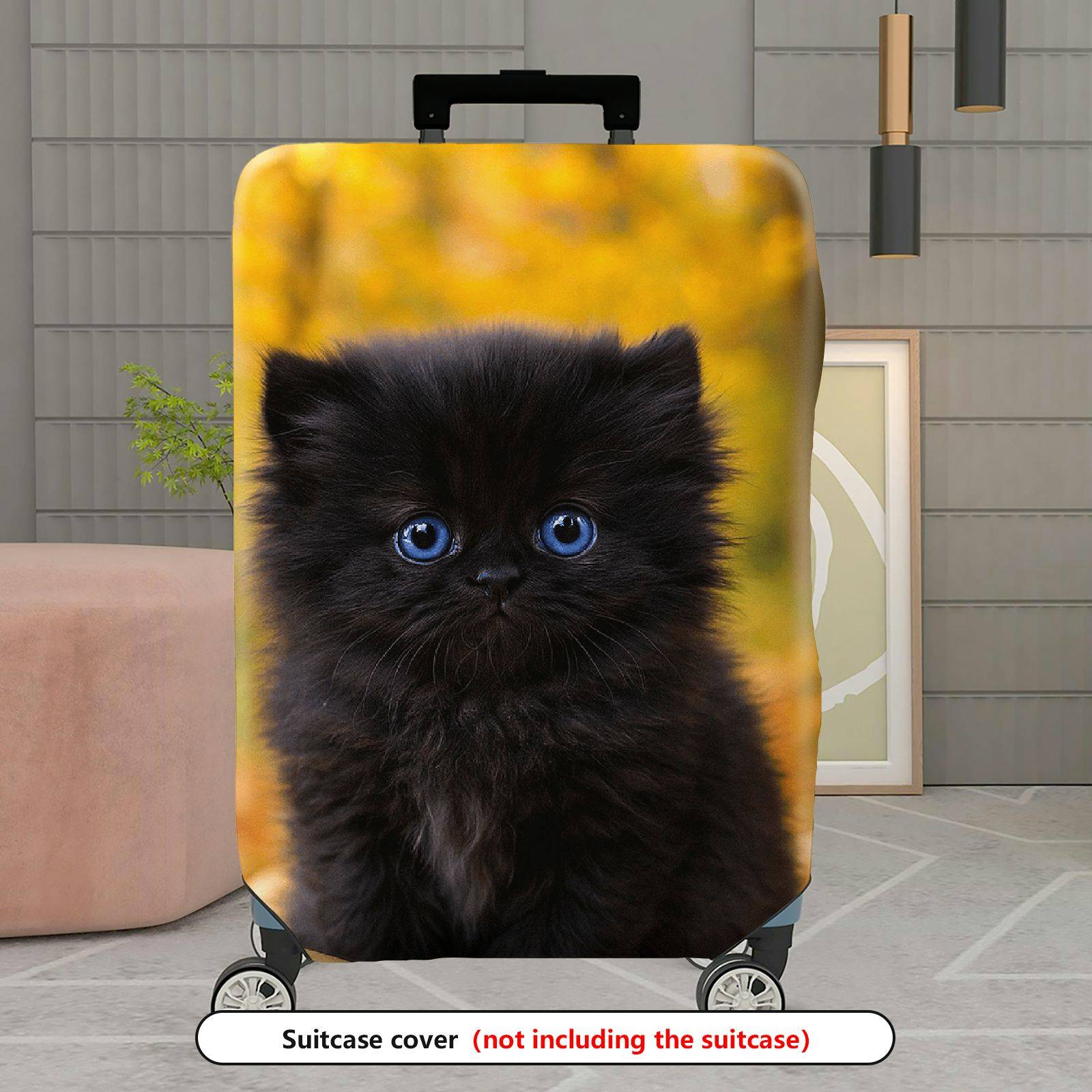 1-Piece Cute Black Cat Autumn Nature Animal Theme  Suitcase Luggage Cover, Stretch Protective Sleeve