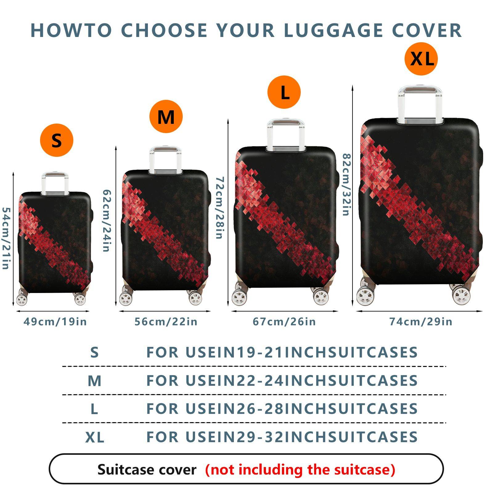1-Piece Geometric Red Black Abstract Modern Stylish  Suitcase Luggage Cover, Stretch Protective Sleeve