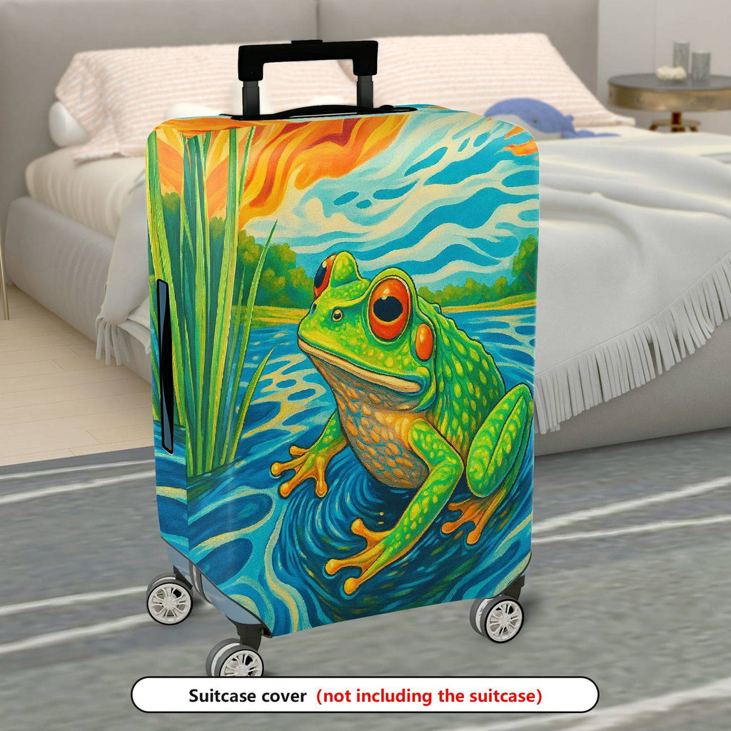 1-Piece Colorful Frog Nature Artistic Water Vibrant  Suitcase Luggage Cover, Stretch Protective Sleeve