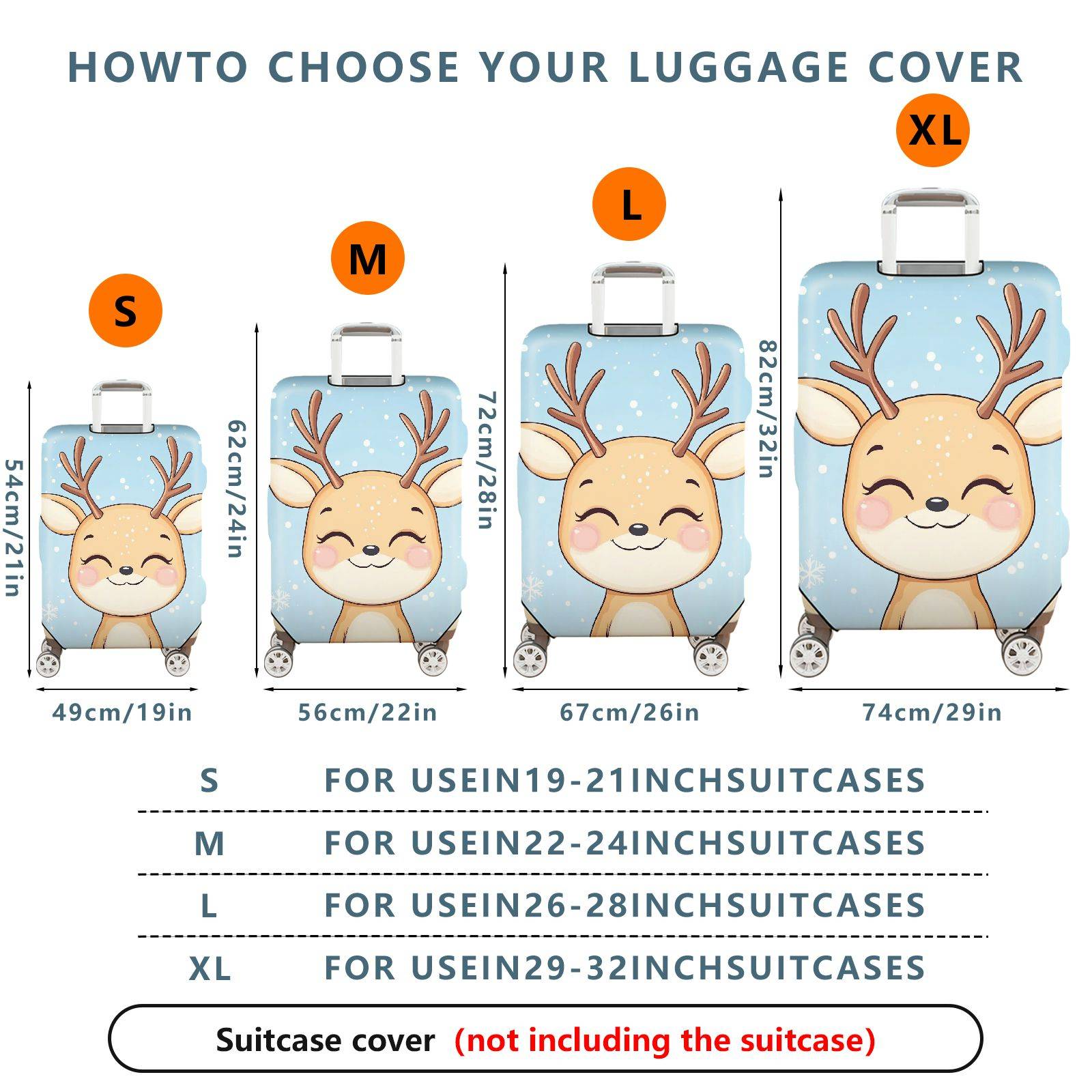 1-Piece Reindeer Snowflake Winter Holiday Cute Animal  Suitcase Luggage Cover, Stretch Protective Sleeve