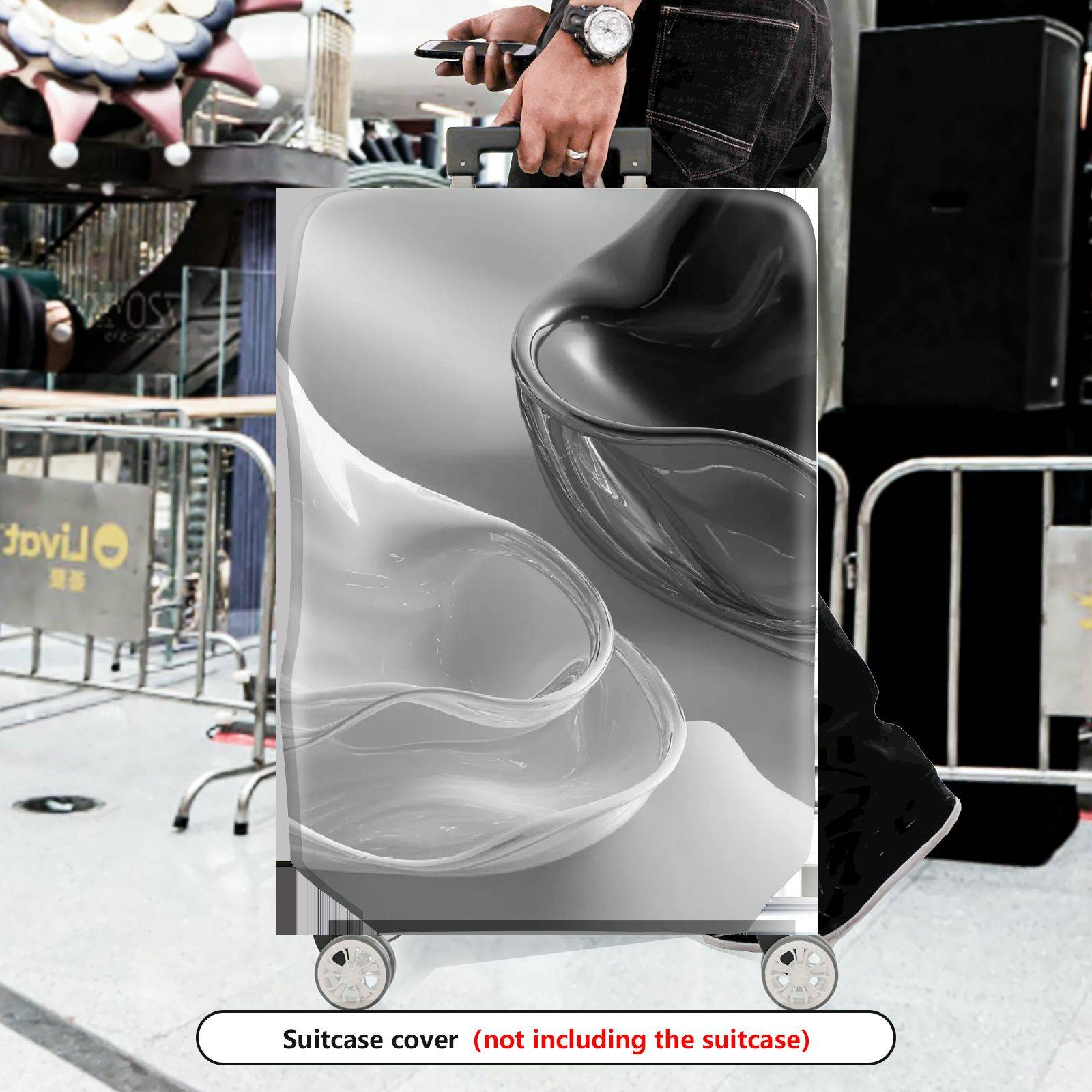 1-Piece Abstract Modern Artistic Minimalist Black White Swirl  Suitcase Luggage Cover, Stretch Protective Sleeve