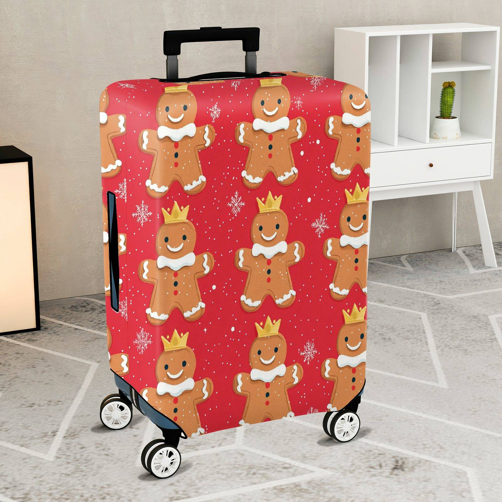 1-Piece Gingerbread King Christmas Holiday Festive Red  Suitcase Luggage Cover, Stretch Protective Sleeve