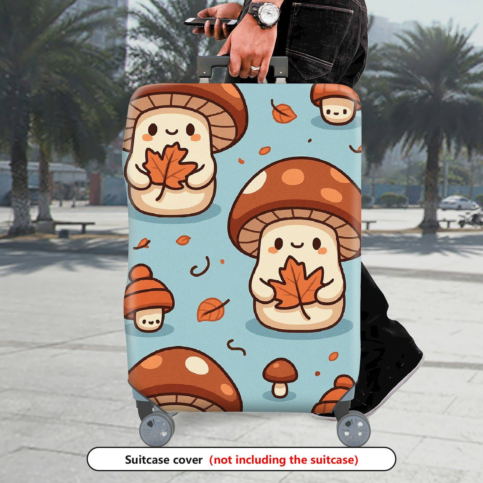1-Piece Cute Mushroom Autumn Leaf  Printed  Suitcase Luggage Cover, Stretch Protective Sleeve