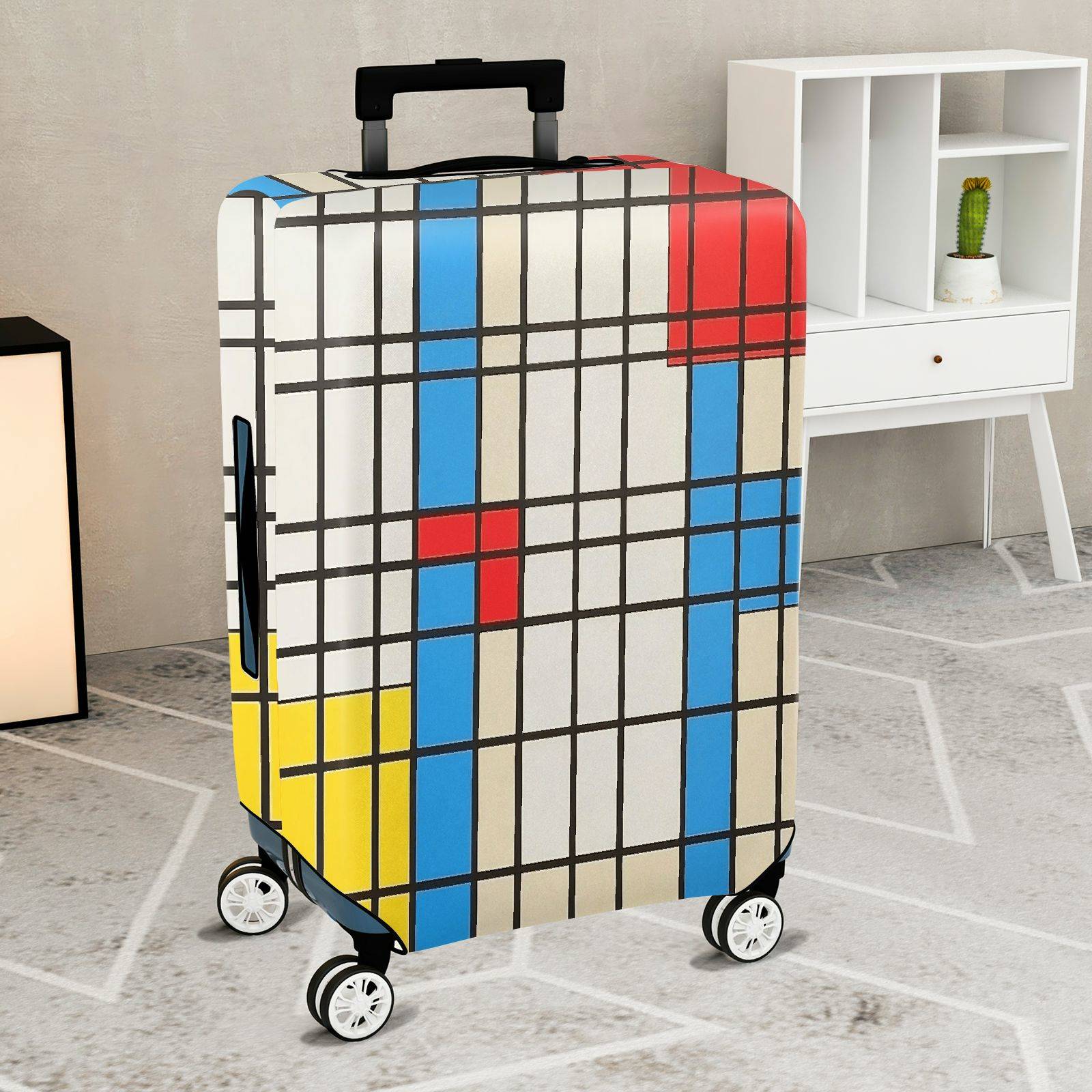 1-Piece Geometric Colorful Retro Modern Artistic Chic  Suitcase Luggage Cover, Stretch Protective Sleeve