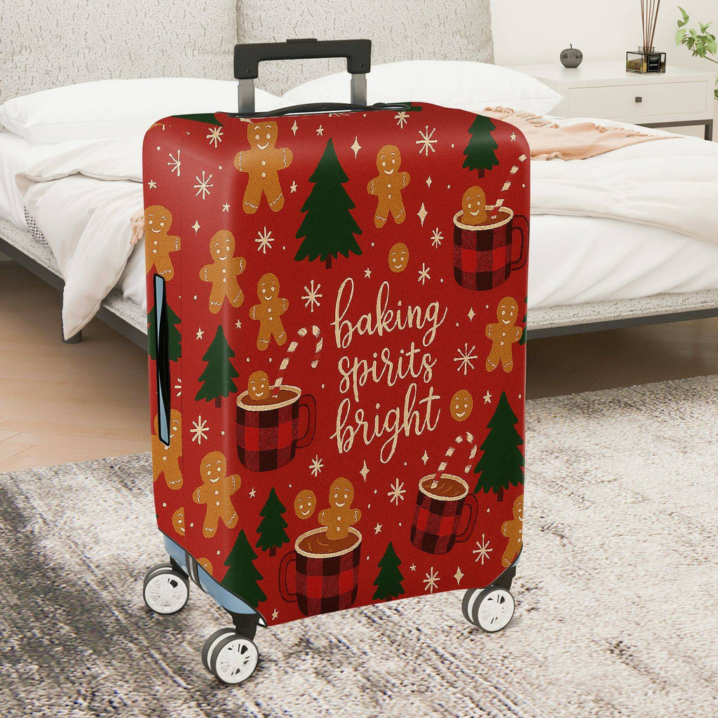 1-Piece Christmas Holiday Winter Gingerbread Coffee Tree  Suitcase Luggage Cover, Stretch Protective Sleeve