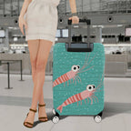 1-Piece Shrimp  Teal Striped Polka Dots Cute  Suitcase Luggage Cover, Stretch Protective Sleeve
