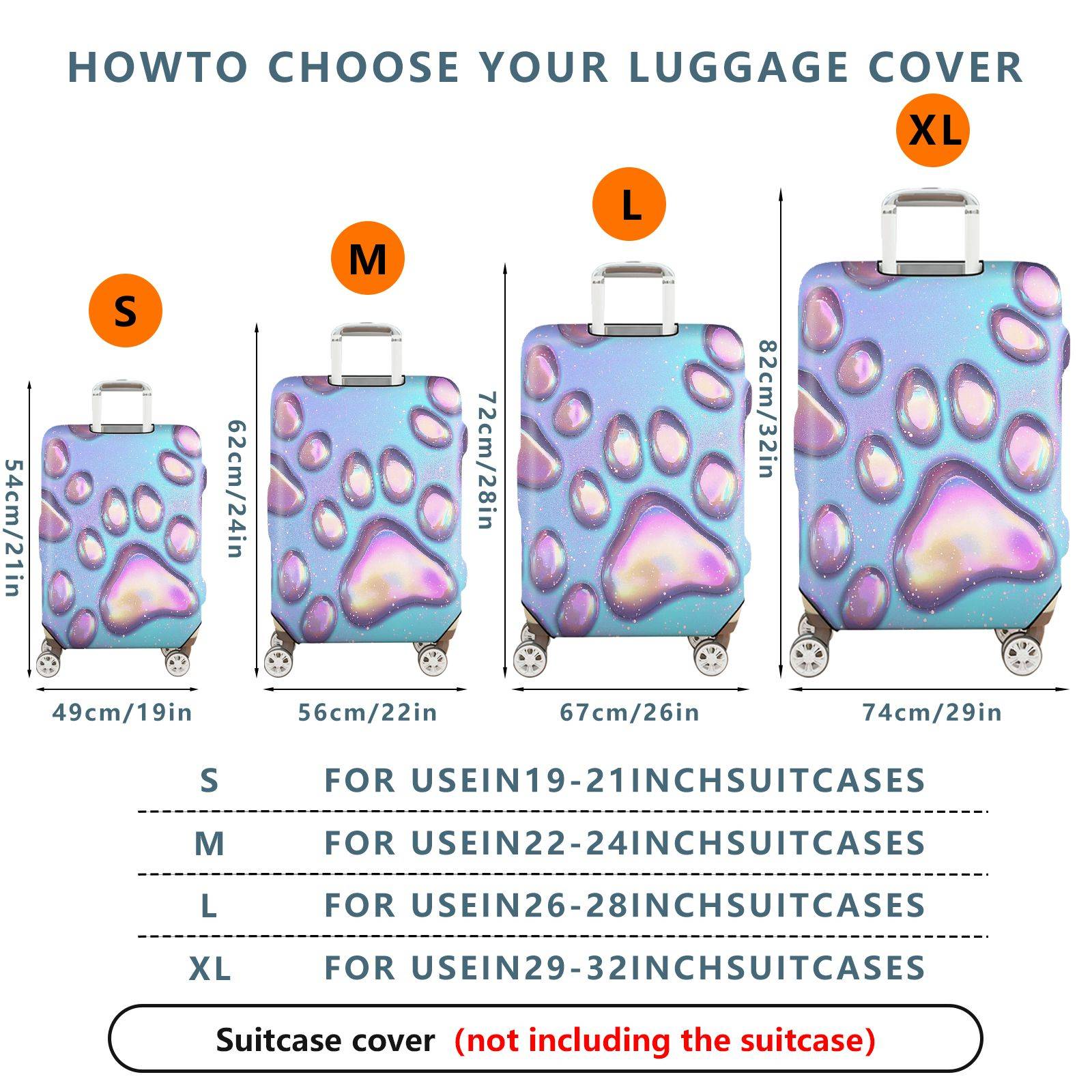 1-Piece Iridescent Galaxy Paw Print Cosmic Holographic  Suitcase Luggage Cover, Stretch Protective Sleeve