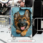 1-Piece Cute German Shepherd Puppy Animal Realistic 3D Print Blue  Suitcase Luggage Cover, Stretch Protective Sleeve